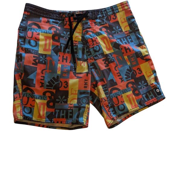 Rhythm Shorts Mens 34 Swim Trunks Board Colorful Print Surf Beachwear Drawstring - Picture 3 of 12